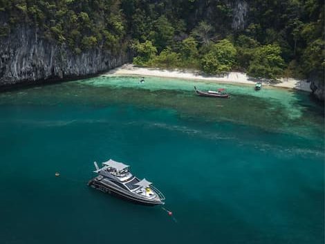 Yacht in front of beach